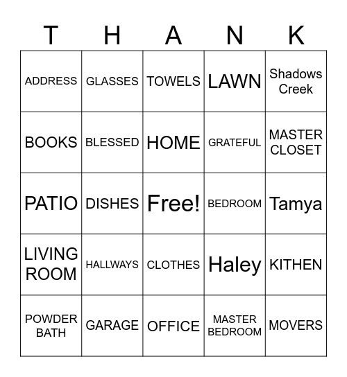 OH TO BE BLESSED WITH A NEW ADDRESS Bingo Card