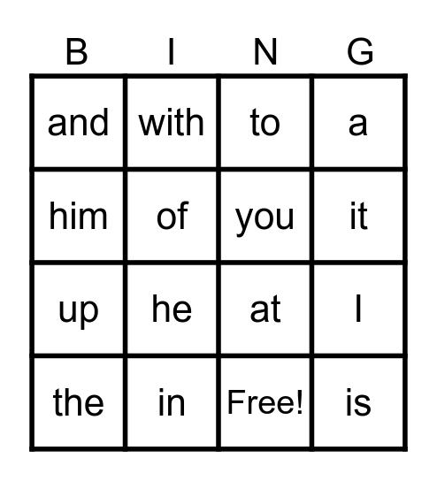 Tricky Words Bingo Card