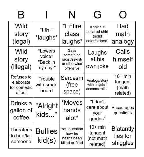Naki's Class Bingo Card