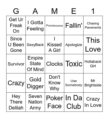 Top Songs Of 2000-2010 Bingo Card