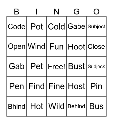 Untitled Bingo Card