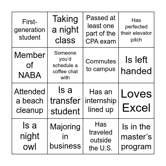 Networking Bingo Card