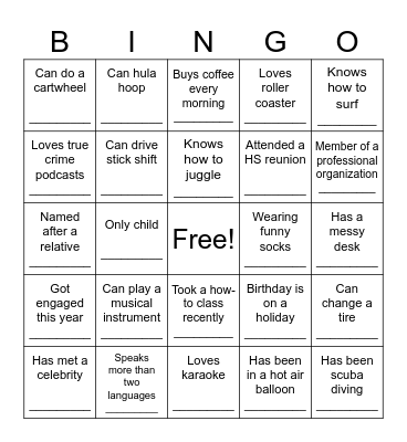 Get to Know Your Team Bingo Card