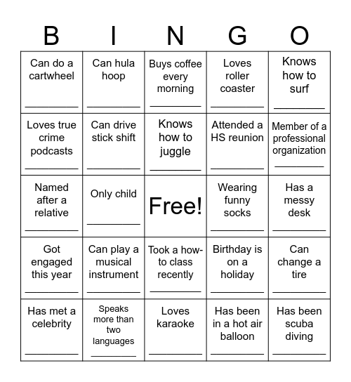 Get to Know Your Team Bingo Card