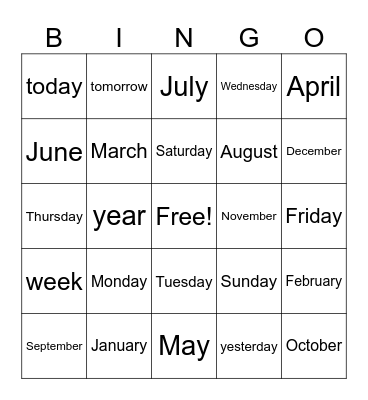 months in Russian Bingo Card