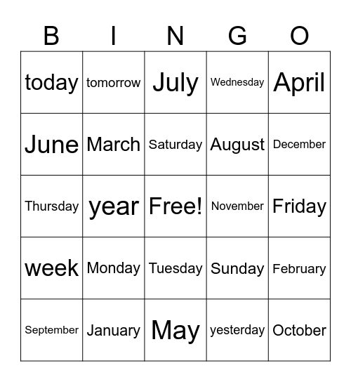 months in Russian Bingo Card