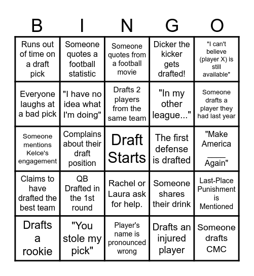 Fantasy Football Bingo Card