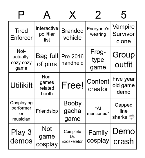 PAX 2025 Bingo Card
