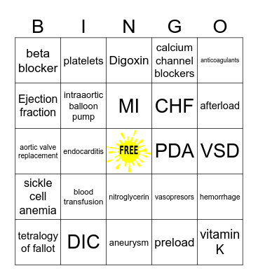 CARDIAC #1 Bingo Card
