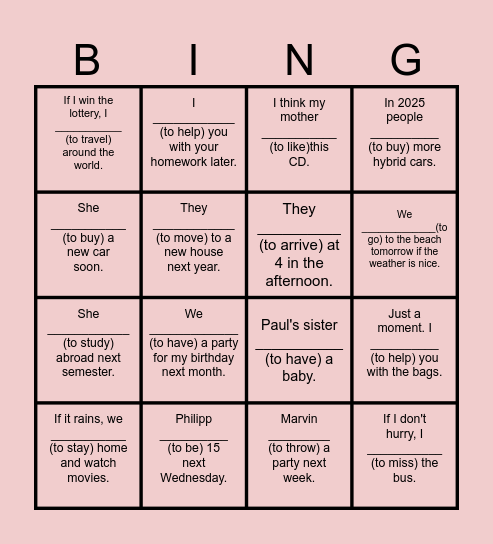 Wil l/Going to Bingo! Bingo Card