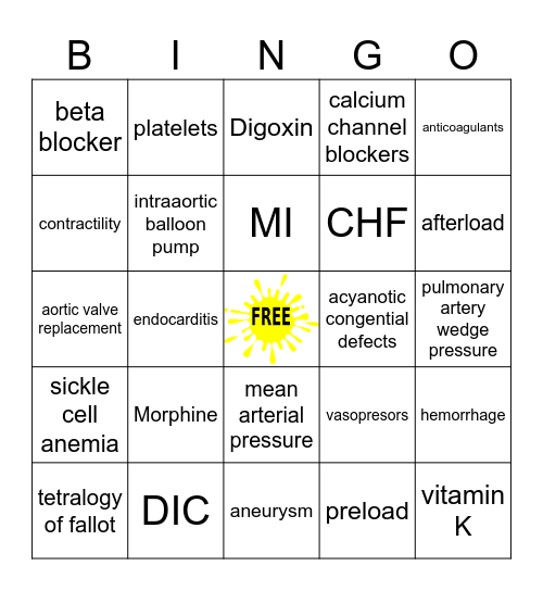 CARDIAC #1.5 Bingo Card