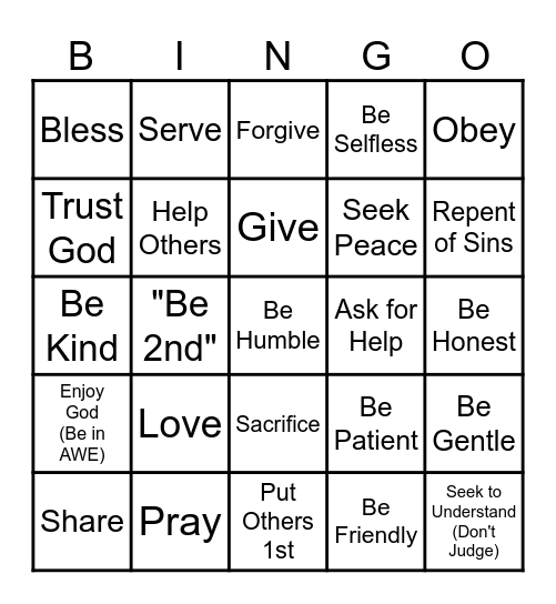 How to BE HUMBLE:  Put Others First, Be A Servant Bingo Card