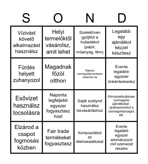 Fenntarthatósági Bingo Card