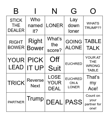 euchre Bingo Card