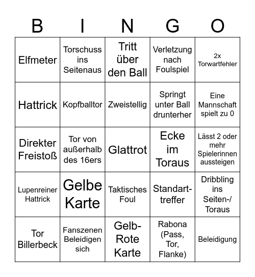 Frauenfußball Bingo Card