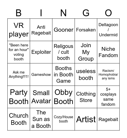 Booth Game Bingo Card