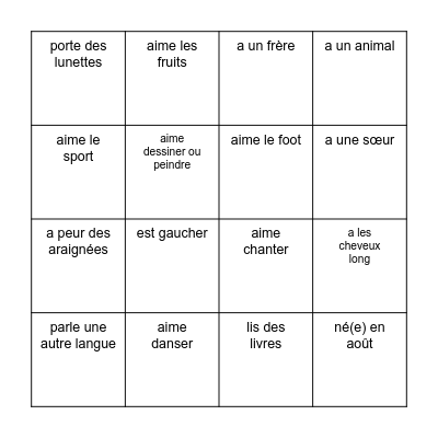 Bingo de la rentrée Bingo Card