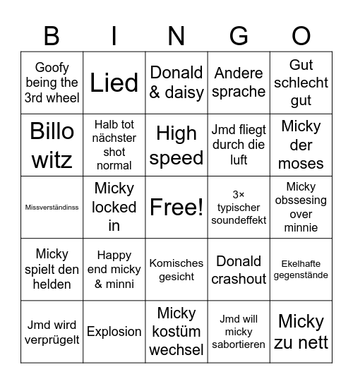 Micky mouse shorts bingo Card