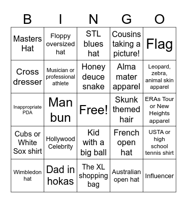 US OPEN 2025 Bingo Card