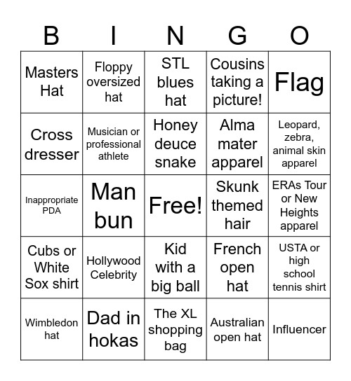 US OPEN 2025 Bingo Card