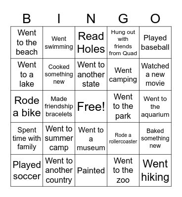 Welcome Back Bingo Card