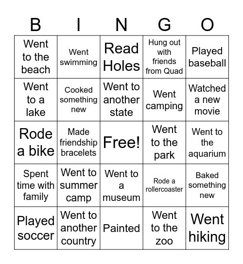 Welcome Back Bingo Card