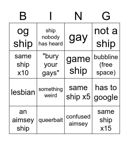 SHIP BINGO Card