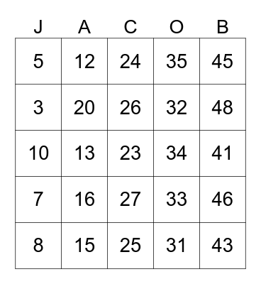 Encounter Kids Bingo! Bingo Card