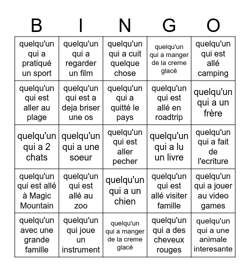 Bingo de Classe 5M! Bingo Card