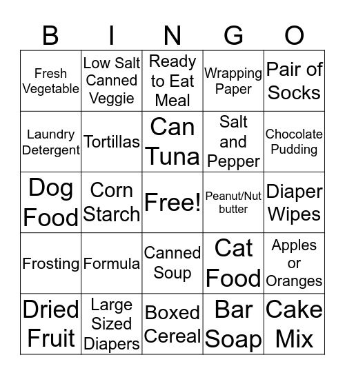 Kellen Food Drive Bingo Card