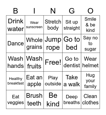 Being Healthy! Bingo Card
