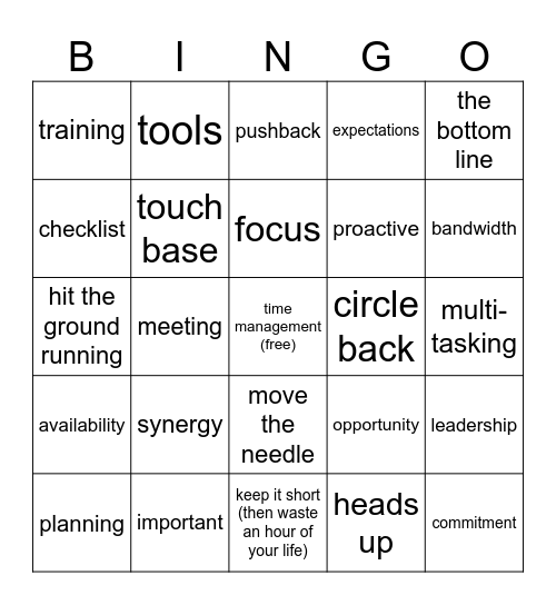 corporate lingo bingo Card