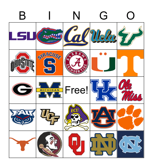 College Football Bingo Card