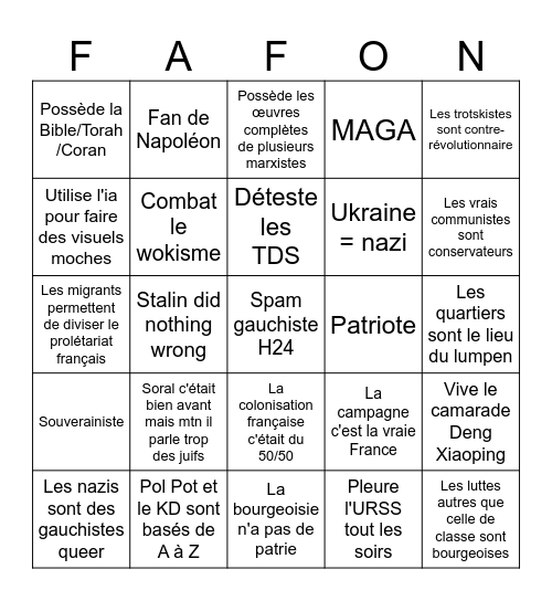 Chauvin bingo Card