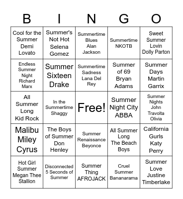 SUMMER Bingo Card