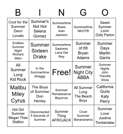 SUMMER Bingo Card