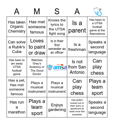 AMSA Find Someone Who... Bingo Card