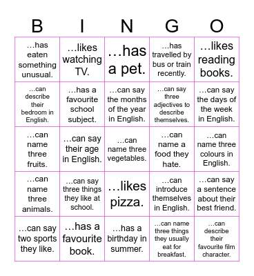 About Me Bingo Card
