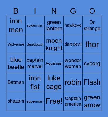 Superhero bingo Card