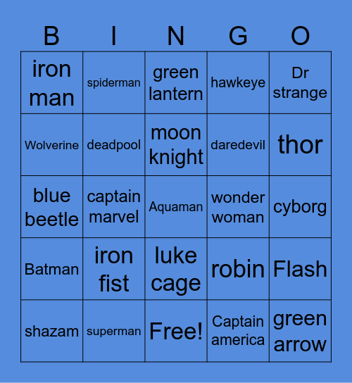 Superhero bingo Card
