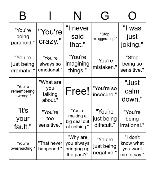 Gaslighting Bingo Card