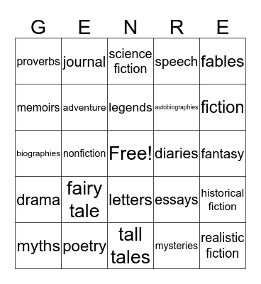 Genre Bingo Card