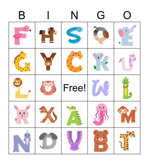 Animal Alphabet Bingo Card