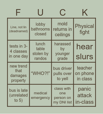 10th grade, first semester Bingo Card