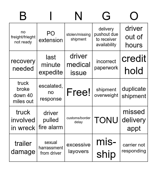 FBG Bingo! Bingo Card