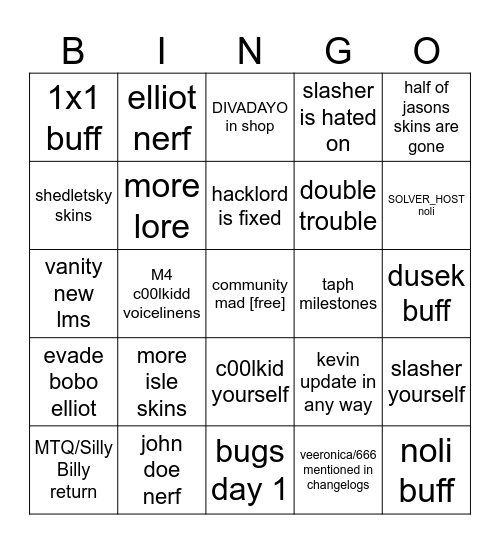 Forsaken Bingo Card