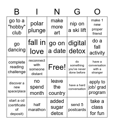 Fall + Winter BINGO Card