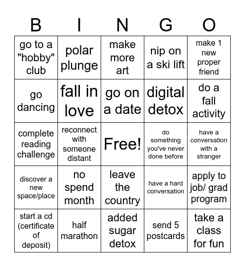 Fall + Winter BINGO Card