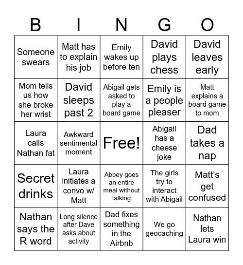 Dickinson Weekend Bingo Card