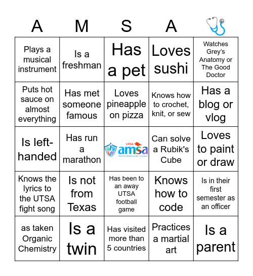AMSA Find Someone Who... Bingo Card